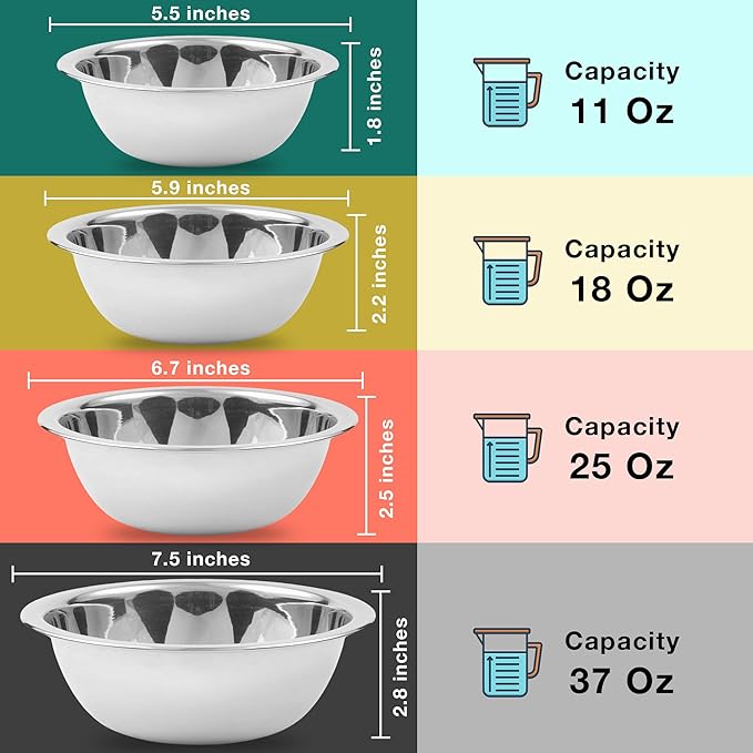 CRAFTONE Stainless Steel Mixing Bowls Set of 4 – Nesting Bowls for Baking, Salad, Dessert, Rice & Food Storage – Durable & Space-Saving Kitchen Bowl Set