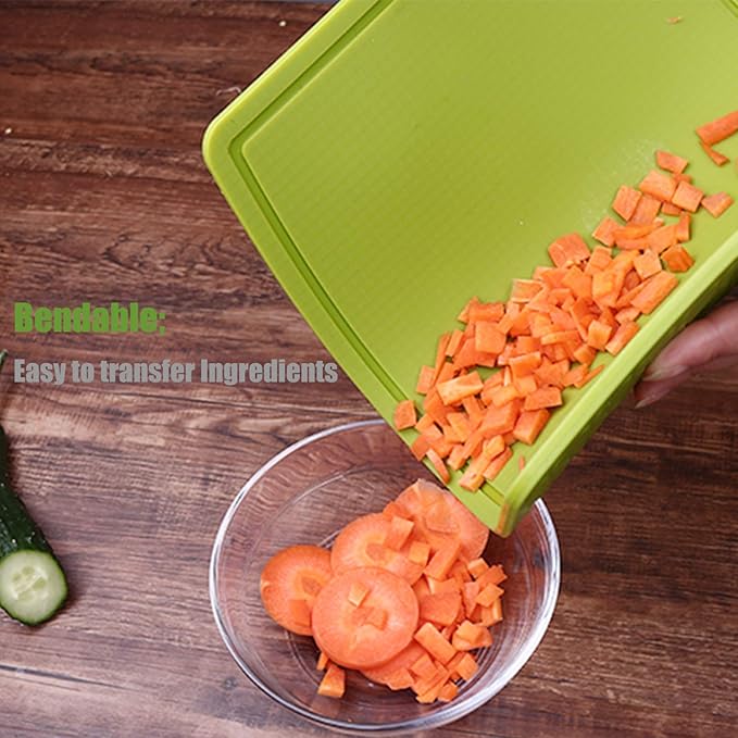 Liflicon Silicone Thick Cutting Boards Mats Set of 3 Foldable & Flexible Design Juice Grooves Easy Grip Handle Dishwasher Safe for Kitchen,BPA free Silicone Cutting Board-Green
