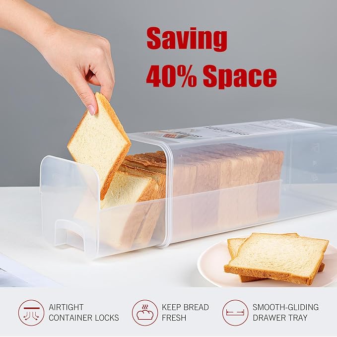 Bread Storage Container with Tray, Plastic Bread Box with Airtight Lid, Bread Keeper for Homemade Bread, Toast, Bagel, Donut(black)