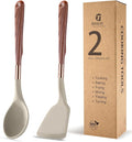 MANJIA Silicone Spatulas Set, Nonstick Silicone Spoon & Turner Spatula Set, Serving Spoon kitchen Spatula for Cooking Fish, Eggs,Flipper, Cooking Utensils Set 2pcs (khaki-solid spoon & spatula)