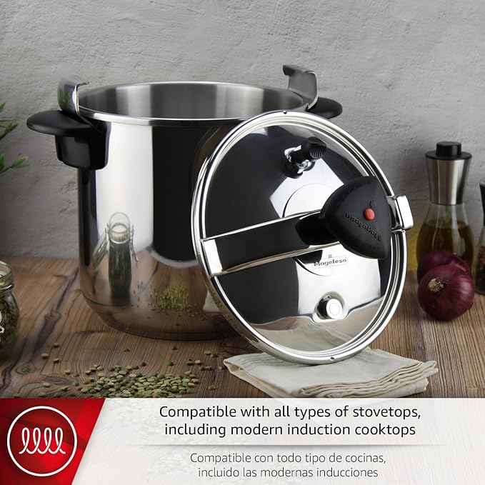 MAGEFESA Star 14.8-Quart Stainless Steel Pressure Cooker, Works on All Stovetops (Induction Compatible), Safety Lock & 8 PSI Cooking