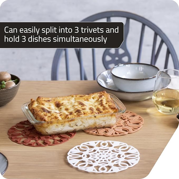 Peleg Design TriveTile Trivet Set – for Hot Pots and Pans - Fun and Decorative – Non-Slip Heat-Resistant Kitchen Trivets - Split into 3 Trivets, Holds 3 Dishes Simultaneously - 7x7 inches (Tan)