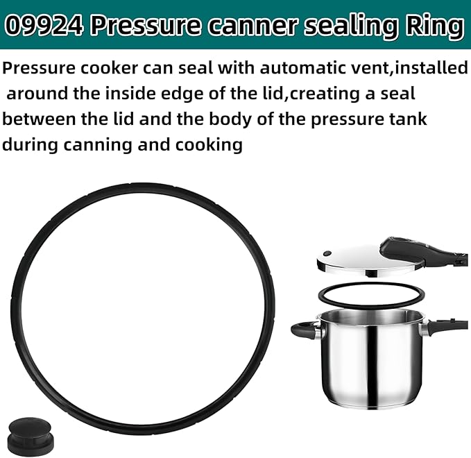 09924 Pressure Canner Sealing Ring & Overpressure Plug for Presto 0128206 0128202 0128203 0128204 0128303 0126306 Pressure Cooker 6 and 8 Quart Cooker Pressure Canner Parts 2-Pack