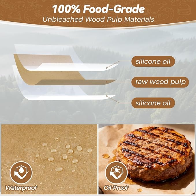 360 Count 6"x 6" Heavy Duty Patty Paper Sheets for Separating Patty, No-Stick & No-Leak Unbleached Parchment Paper Squares, Pre-cut Burger Patty Paper for Oven, Air Fryer, Microwave
