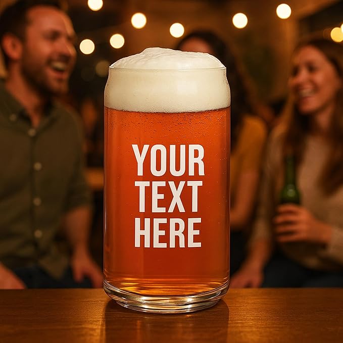 Gifts Inscribed Personalized Beer Can Glass 16 oz – Engraved Pint Glass Custom Text – Unique Gift for Men, Dad, Groomsmen, Weddings, Birthdays, Father’s Day