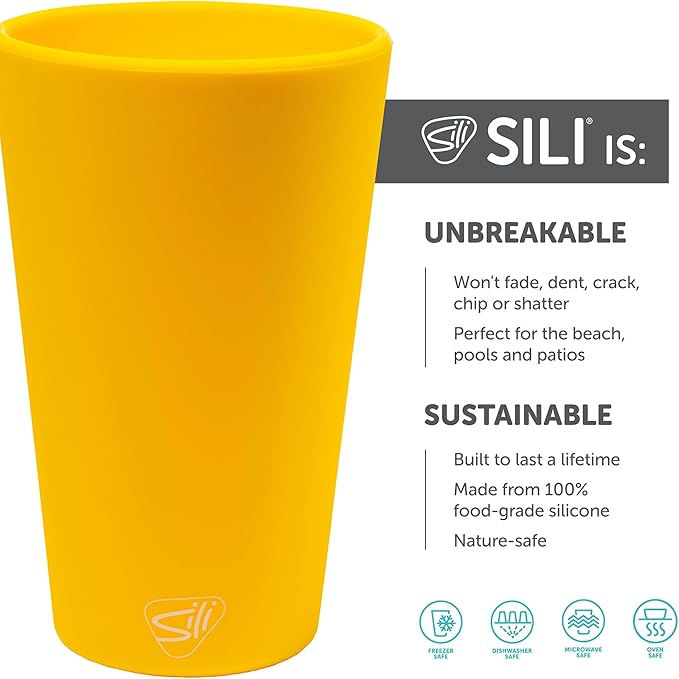 Silipint 16oz Silicone Pint Glass – Unbreakable BPA-Free Reusable Silicone Drinking Cup – Flexible Dishwasher Microwave & Freezer Safe – Stemless Glass for Water Coffee Smoothies (Yellow)