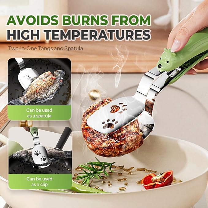 2-in-1 Non-Slip Durable Spatula Tongs,2026 New Kitchen Cooking Tongs Egg Flipper Spatula,Stainless Steel Barbecue Clamp Food Flip Shovel Clip for Steak Fish Bread Pizza,Home Cooking Tool ﻿ (MiX)