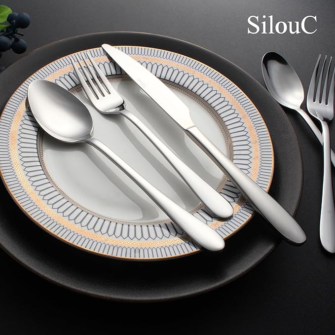 Silverware Set, 40-Piece Flatware Cutlery Set Service for 8, Modern Heavy Duty Design, Stainless Steel Utensils, Dishwasher Safe