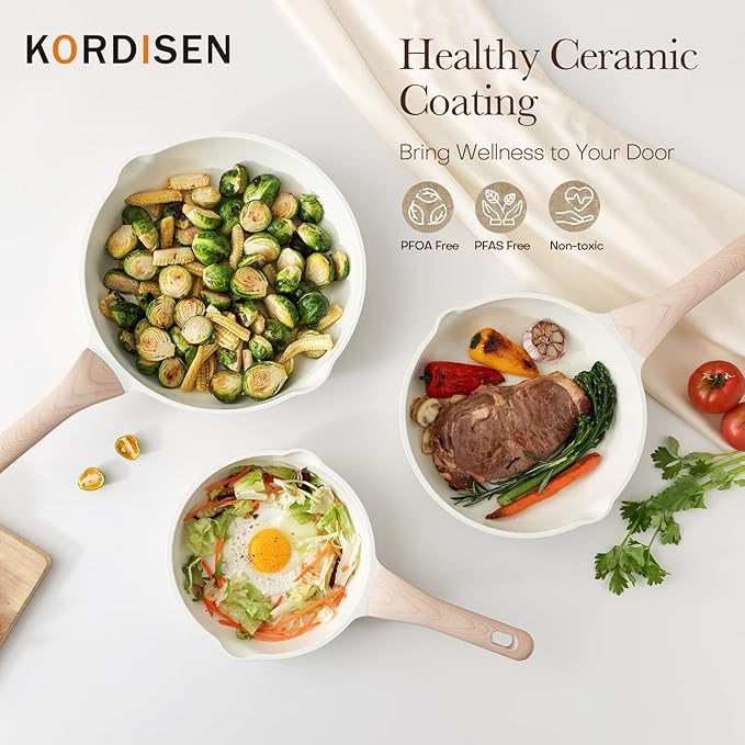 Kordisen Nonstick Ceramic Frying Pan, 11 Inch Ceramic Skillet, Healthy Non Toxic Cooking Pan, Stay-Cool Handle, Induction Compatible, PFOA & PFAS Free, White