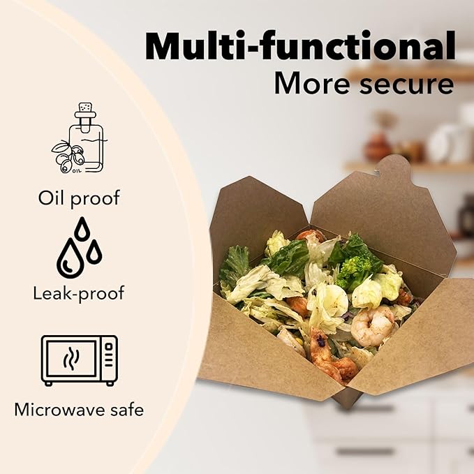 50Oz 50Pcs Disposable Take Out Food Containers Brown Food Boxes To Go Kraft Paper Takeout Box Microwaveble (50OZ-50PACK)