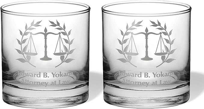 Alterd Industries Lawyer Gifts - Attorney Gift lawyer gifts for Men Court Case women office Whiskey Glasses Decanter Scales of Justice Law Office (Pair of 11oz Whiskey Glasses, Scales of Justice)