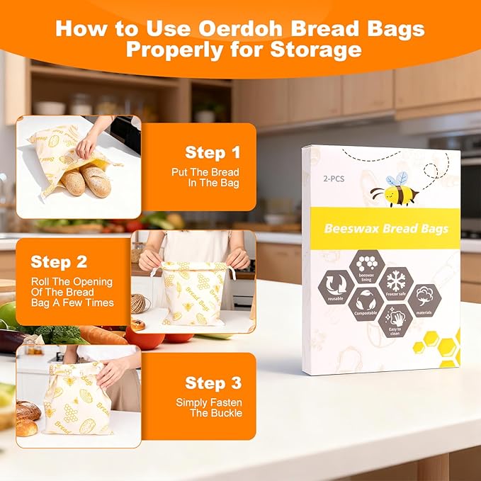 Bees Wax Bread Bags for Homemade Sourdough - 2 Pack XL Reusable 100% Organic Cotton Linen Bread Bags Keep Bread Fresh for Weeks, Homesteading Essentials Sourdough Bags