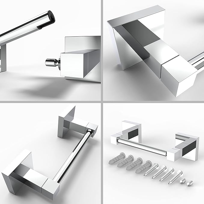 Ruacq Toilet Paper Holder Chrome 2 Pack Double Post Pivoting Square Tissue Holders Roll Holder Hangers Toilet Paper Stand Stainless Steel and Zinc Alloy Modern Wall Mounted