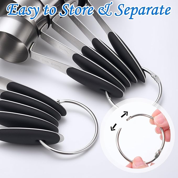 Measuring Cups and Magnetic Measuring Spoons Set of 10 Piece Nesting Metal Measuring-Cups Set Soft Silicone Handles for Dry and Liquid Ingredients Cooking and Baking