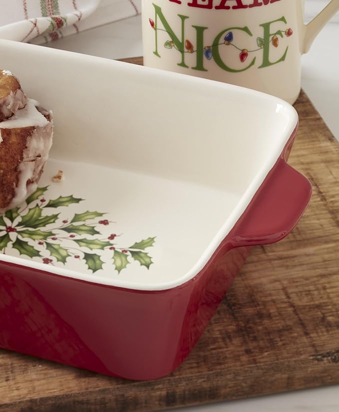 Lenox 898050 Holiday Rectangular Baking Dish, Medium, Christmas, Festive Kitchen Decor
