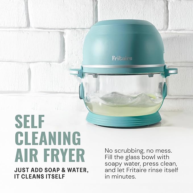 Non Toxic Air Fryer™ - Glass AirFryer 5 Quart w/ 360 Visibility, Self-Cleaning, 400F Vortex Air Fryer for Even Cooking, BPA-Free Teflon Free, 9-in-1 Functions, Rotisserie, Roast, Bake, White