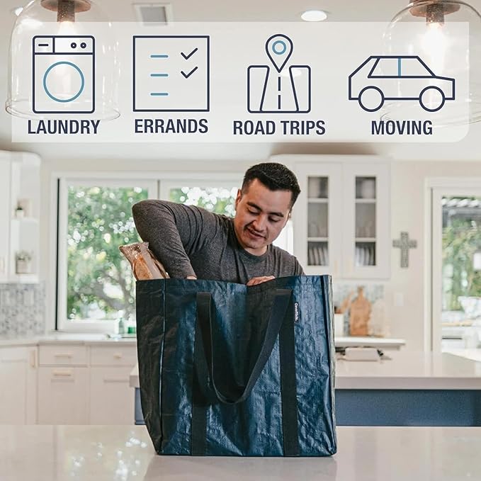 CleverMade Foldable Storage Container Bags, Pack of 2 Heavy Duty Plastic Reusable Oversized Packing, Under Bed or Duffel Storage Bins for Dorm Room Home Utility Laundry Grocery Shopping Travel