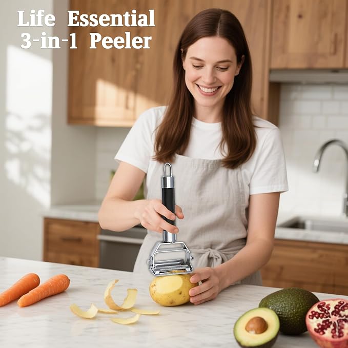 Stainless Steel Multifunctional Double-Sided Peeler - Easily Peel Fruits, Melons, Potatoes and Shredded Papers, Great for Home Cooking (Vegetable Peeler-1) (Vegetable Peeler)