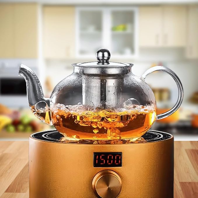 20oz (600ml) Small Clear Glass Tea Pot Set with Infuser – High Borosilicate Stovetop Teapot for Loose Leaf Tea, Herbal Infusions, and Blooming Teas – Durable, Heat-Resistant Tea Maker with Handle