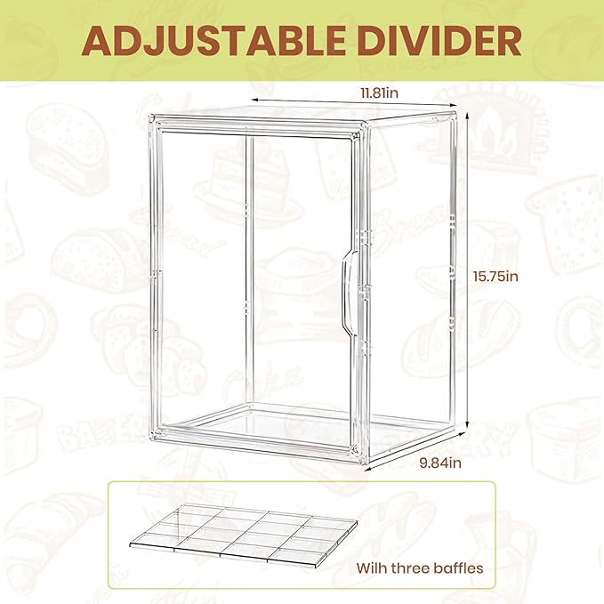Clear Acrylic Display Case, 4-Tier Bread Box for Kitchen Countertop, 15.5x11.4x9.8 Inch Bread Storage Container with Magnetic Door for Bakery, Cookies, Donuts