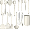 Homikit Kitchen Utensils Set, 15pcs Silicone Cooking Utensil Heat Resistant Spatula Set with Holder for Nonstick Cookware, Useful Kitchen Gadgets & Pots and Pans Accessories, White