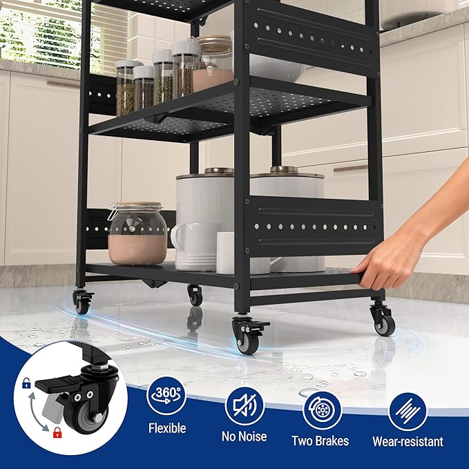 WORKPRO 5-Tier Folding Shelf, No-Assembly Metal Storage Rack with Wheels, 750 lbs Capacity (Without Wheels), Collapsible Shelving Unit for Kitchen, Pantry, Bathroom & Closet Organization