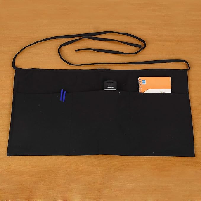 RAJRANG Pure Cotton Waitress Apron Half Server Waist Short Aprons with 3 Pockets