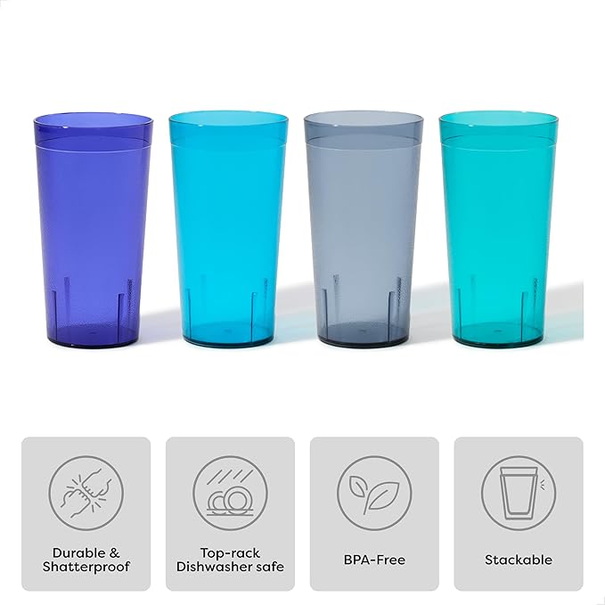 Betta 20oz Pebbled Tumbler - Marine Set, 16 Count, Acrylic Drinking Glasses, BPA-Free, Shatterproof and Top Rack Dishwasher Safe Plastic Stackable Water Cups