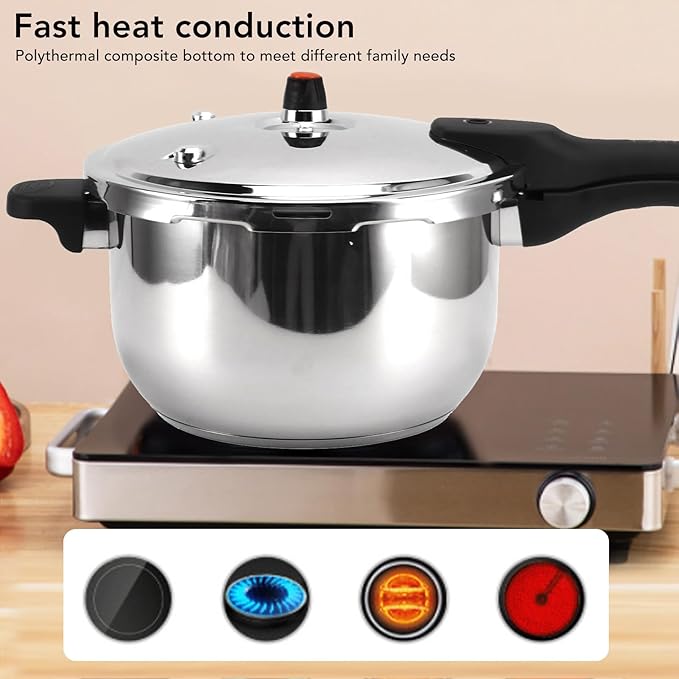 Stainless Steel Pressure Cooker with Safety Valve, 80KPA, Multifunctional Design for Efficient and Fast Cooking (3L)
