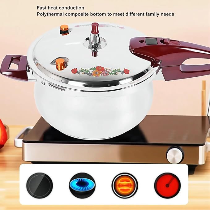 80KPA Stainless Steel Pressure Cooker, Printed Pressure Pot with Safety Valve Devices and Ergonomic Handle, Compatible with Gas & Induction Cooker for Home Use (6l)