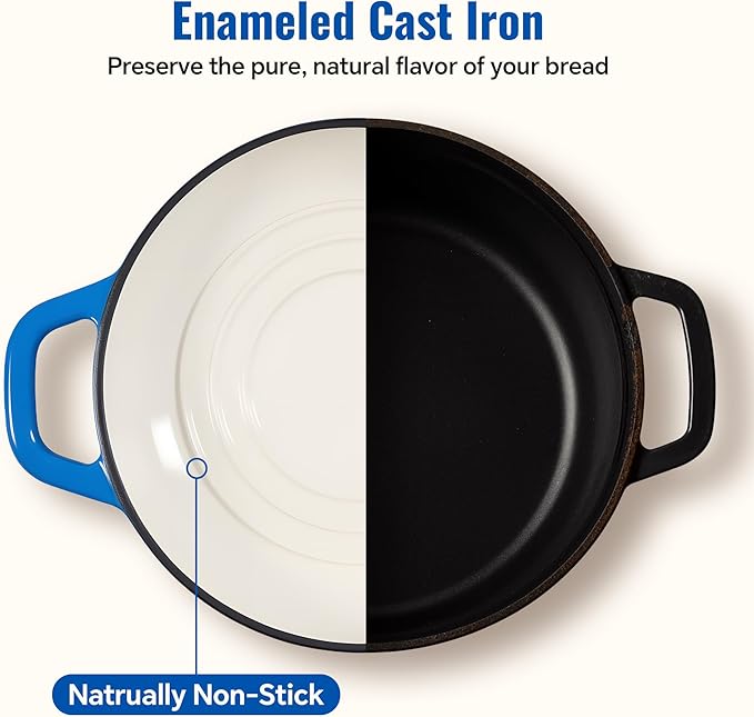 4.5 QT Dutch Oven for Bread Baking, Cast Iron Bread Oven for Sourdough, Enamelled Bread Dutch Oven with Lid, Heavy-Duty Non Stick Bread Pot, Blue
