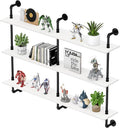 3-Tier Industrial Pipe Floating Shelf – Rustic 60 inch Wood Wall-Mounted Storage Shelf for Kitchen Office,Bathroom & Home Decor -White
