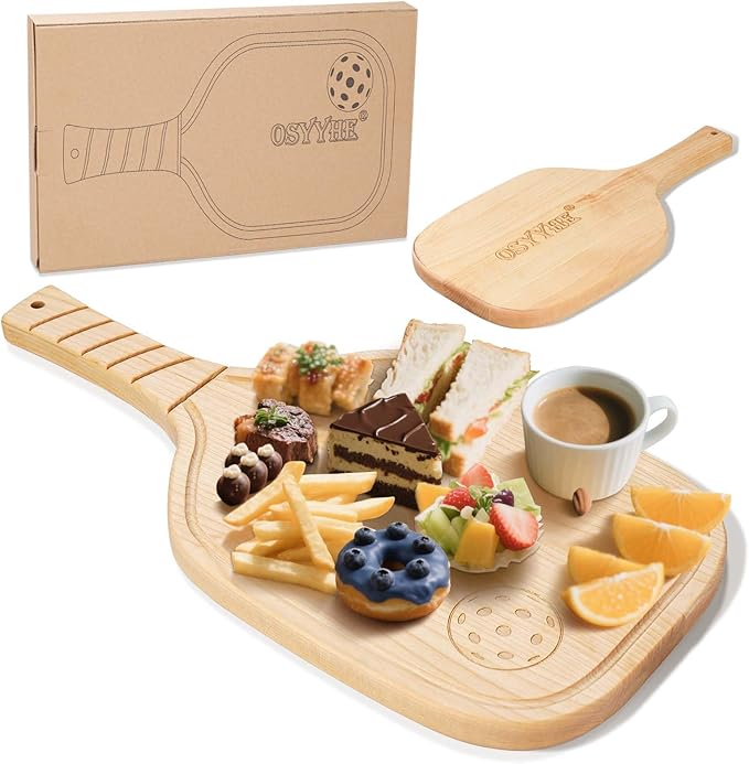 Pickleball Charcuterie & Cutting Board,Pickleball Gift,17" x 8.5" x 0.75" Pickleball Snack Platter,Birch Wood,Mineral Oil Finish