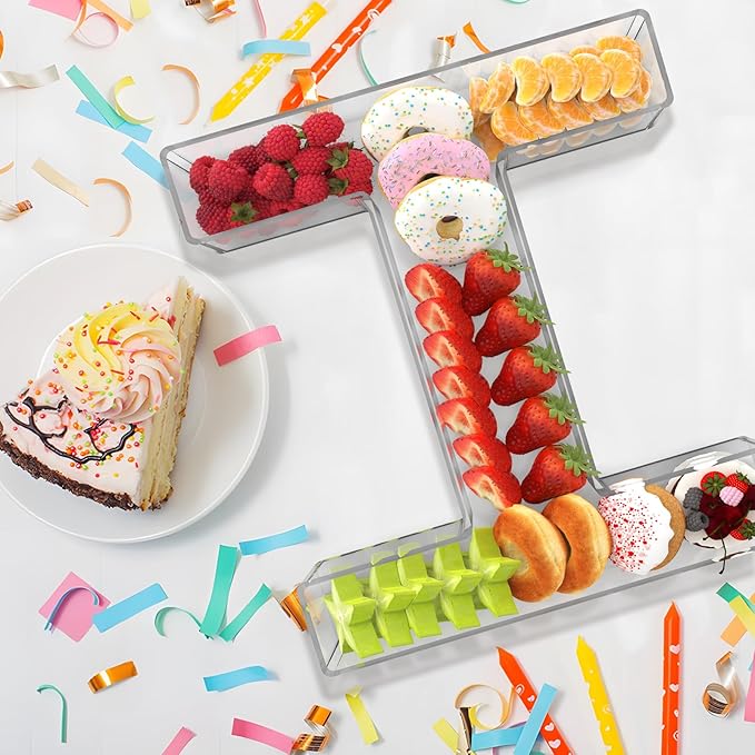 11" Acrylic Letter Charcuterie Box, Reusable Fillable Alphabet Number Shaped Form Tray for Birthday Anniversaries, Party Decorative Serving Plates Display Candy Cake (I)
