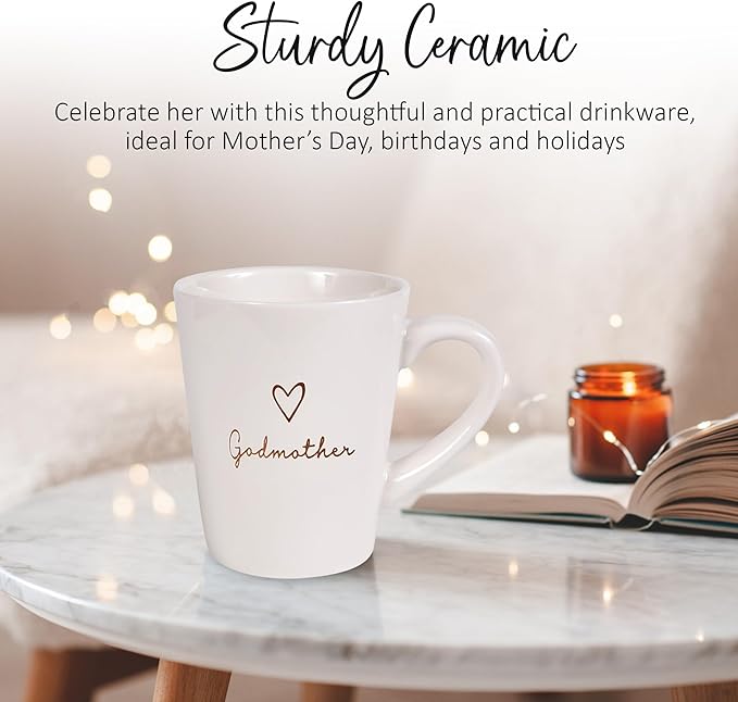 Pavilion Godmother Coffee Mug - Stoneware Coffee Cups for Aunts - Ideal for Daily Use with "Godmother" Text Design - Microwave & Dishwasher Compatible - Cream, 15 oz