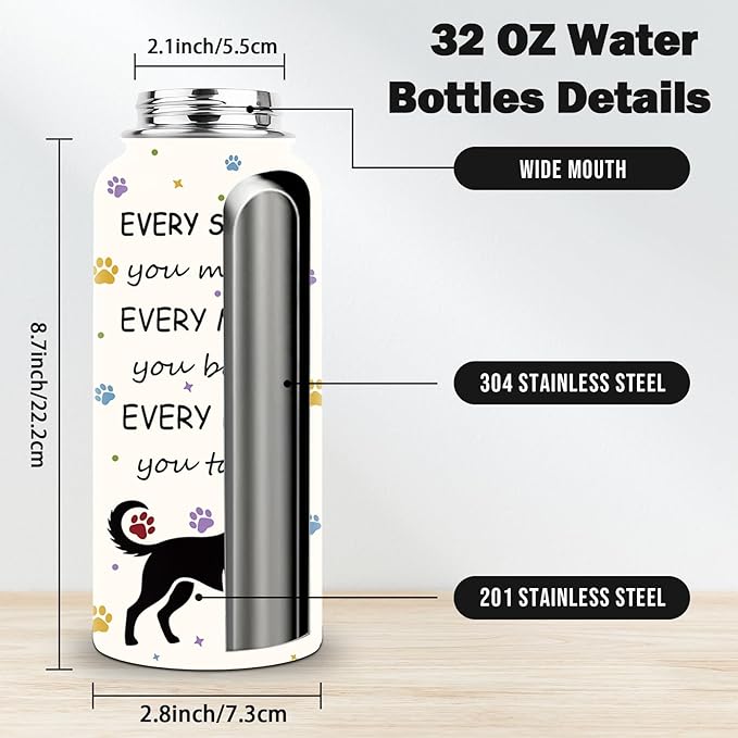 Dog Mom Gifts for Women, Dogs Lovers Gifts for Boys Girls, 32 oz Insulated Water Bottle, Stainless Steel Water Bottles, Cute Dog Paw Tumbler, Dogs Cup Gift for Birthday Christmas (1pcs)