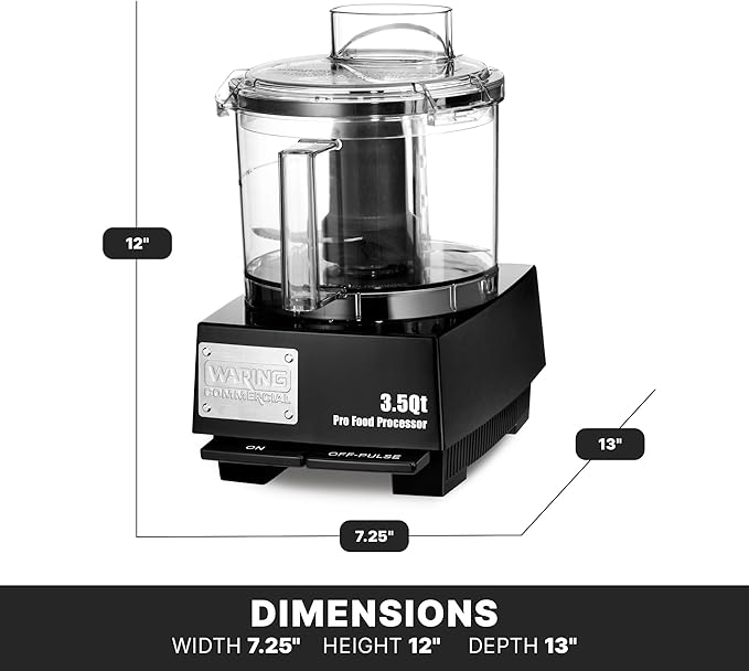 Waring Commercial WFP14SW 3.5 Quart Food Processor, 1 HP Motor, Low Profile Design, Patented LiquiLock Seal Bowl System, Includes Whipping Disc and a Standard S blade for Chopping, Pureeing, and Emulsyfying, 120V, 5-15 Phase Plug