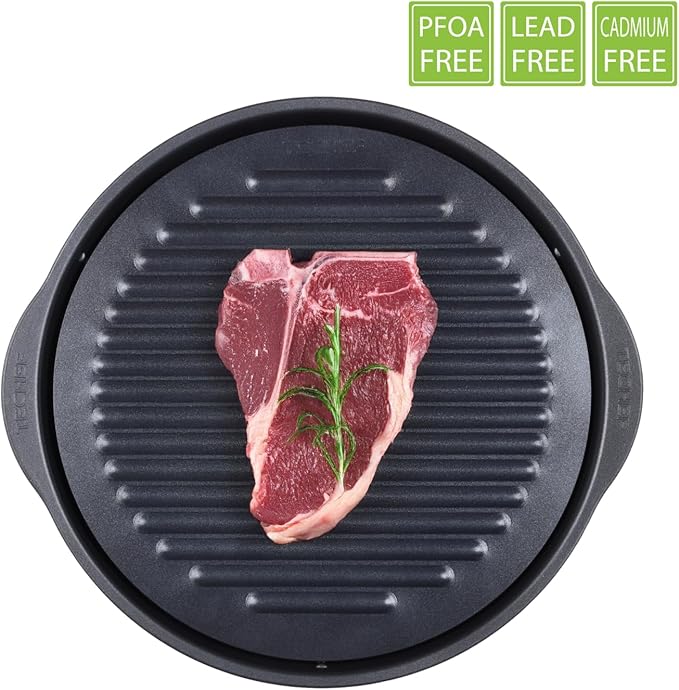 TECHEF - TRUE GRILL PAN SET (Standard & Dome) - Stovetop Nonstick Indoor/Outdoor Smokeless BBQ Grill Set, including a Grill Plate and Aluminum Drip Tray