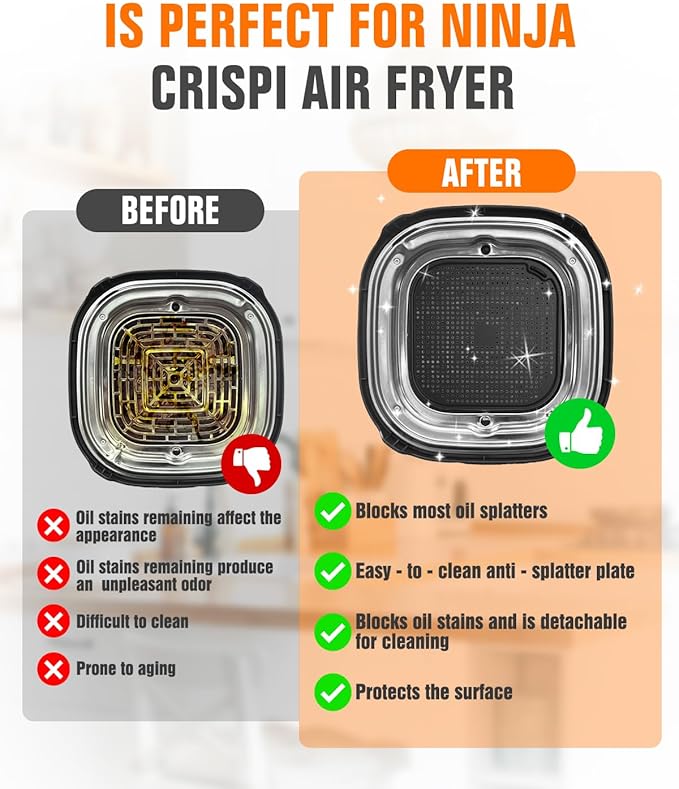 2-PCS Air Fryer Heat Resistant Mat & Splatter Shield for Ninja Crispi Air Fryers,Silicone Heat Mat & Splatter Guard for Ninja Crispi Accessories Splashes and Portable Kitchen -&Black (Sky Blue)