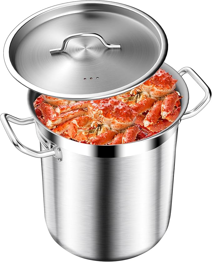 Commercial Grade Large Stock Pot - Soup Pot with Lid - Non-Nickel Stainless Steel - Healthy Cookware Polished Stockpots - Heavy Duty - 50 Quart (12.5Gallon)