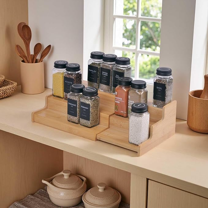 JinDoWin Spice Rack Organizer For Cabinet, Spice Organization For Cabinet, Spice Rack For Countertop,15.7 Inch Adjustable Seasoning Organizer Spice Organizer (1 Pack, Medium)