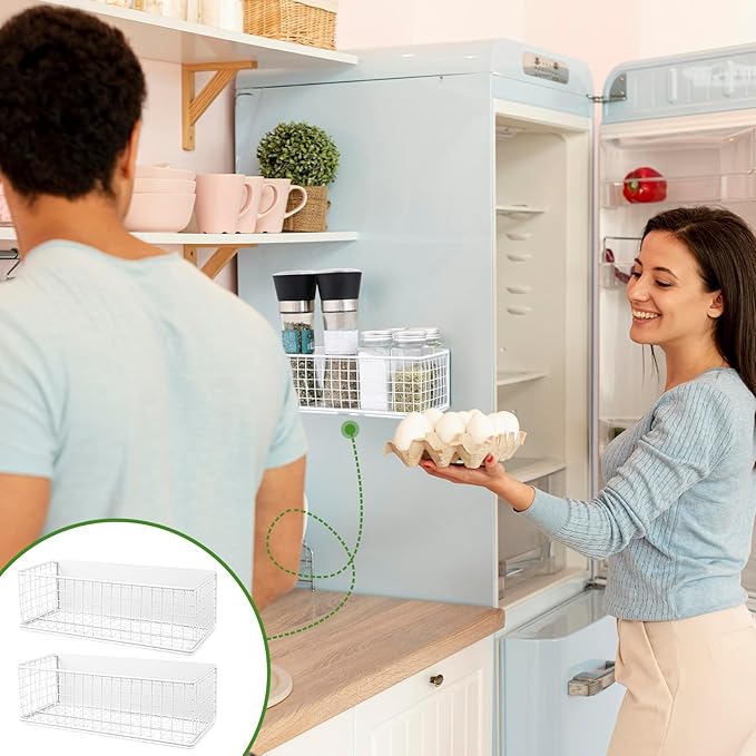 2 Pack Magnetic Basket Organizer Magnetic Baskets for Refrigerator Magnetic Storage Bin Baskets Magnetic Shelf Baskets for Home Kitchen Fridge Pantry Office Holds