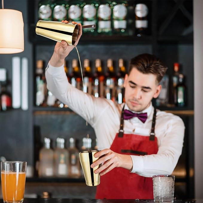 Zhehao 24 Pcs Gold Cocktail Shaker Professional Bar Boston Shaker Set Stainless Steel Martini Shake Drink Mixer Basic Tool Weighted Shake Metal Can Bartending Tins for Beginner, 18oz, 28oz