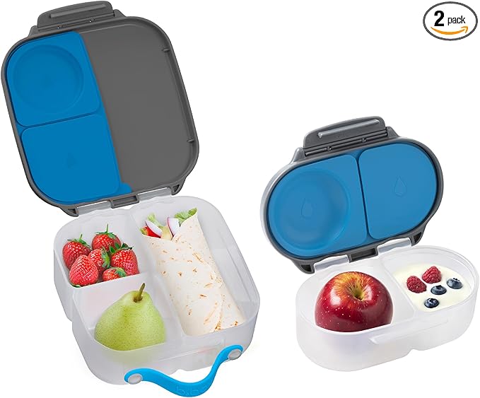 b.box Mini Lunch + Snack Containers (Blue Slate): 2-Pack Set Includes Lunch Box (4 1/4 Cup Capacity) & Snack Box (1 3/4 Cup Capacity). Easy Open Bento Containers, School Supplies