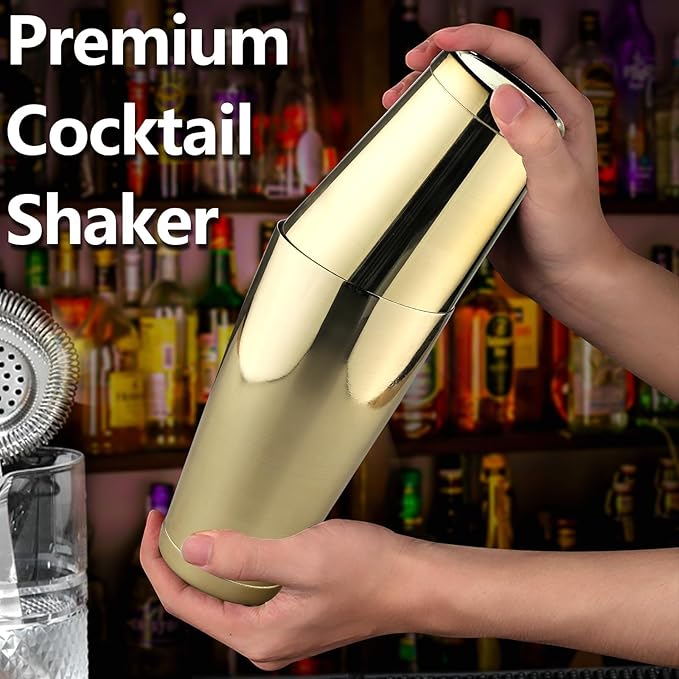 Stainless Steel Cocktail Shaker - 2 Piece 18oz & 28oz Boston Cocktail Shaker Bar Shaker Set Martini Shaker Set Bartender Shakers for Bartending - Gold