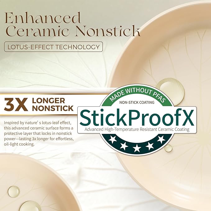 PRICUSIS Nonstick Ceramic Frying Pan with Lid, 8/10 Inch Skillet with Stay Cool Handle, Fully Coated, 100% Dishwasher Safe, Oven Safe, PTFE PFAS & PFOA Free (10 Inch, Coconut White