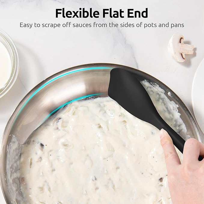 600ºF Heat Resistant Spatula Spoon: U-Taste Flexible Silicone Cooking Scoop Spoonula, Serving Mixing Scraping Food in Non-Stick Pan Cookware, Seamless Multifunctional Kitchen Utensil (Black)