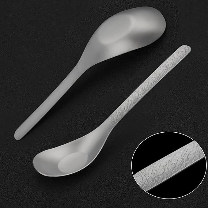 Long-Handled Relief Carving Soup Ladle Spoon, 6.7 in Pure Titanium Stirring Spoon for Coffee, Tea, Soup, Dessert, Ice, Bar, Kitchen, Cooking, Gift for Lovers