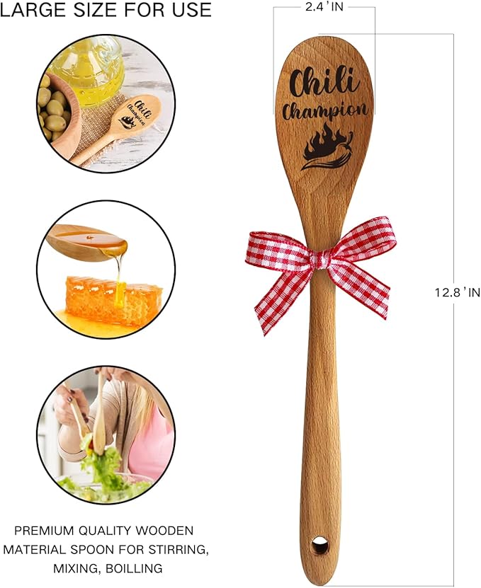 Chili Champion Wooden Serving Spoon for Cooking, Chili Contest Mixing Stir Spoon, Chili Cook Off Trophies, Funny Gifts For Birthday, Christmas, Thanksgiving Day and Decor