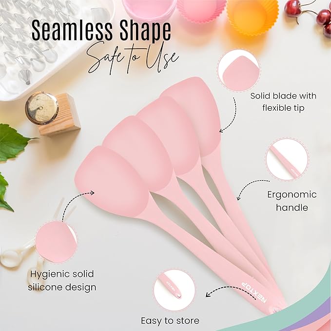 NEXTOP Silicone Spatula Set of 4 - Multipurpose Seamless Silicone Spoon Spatula for Mixing and Cooking -Heat Resistant Flexible Kitchen Utensils for Blending, Stirring, and Baking - Peach